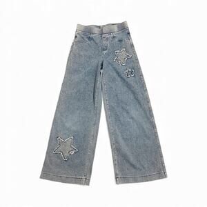 H&M Girls Wide-Leg Denim Star Patches Size 8